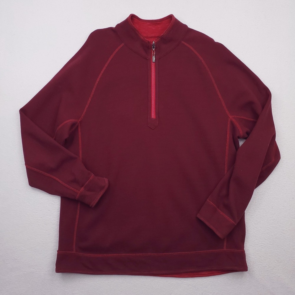 Tommy Bahama Sweater Men Large Red Burgundy Reversible Quarter Zip Pullover Mock